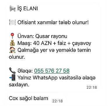 puba ofisiant teleb olunur: Ofisiant tələb olunur, İstənilən yaş — 1
