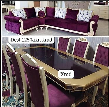 cay evi ucun divanlar: Bənövşəyi-qızılı dizaynda mebel dəsti. - Künc divan: Zərif naxışlı — 1
