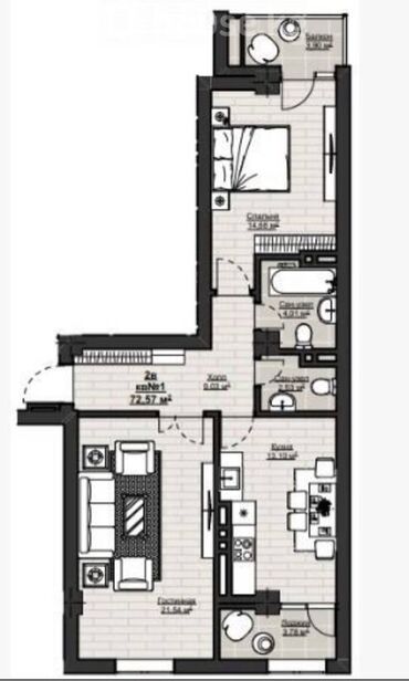 риэлторские услуги: 2 комнаты, 72 м², Элитка, 13 этаж, ПСО (под самоотделку)