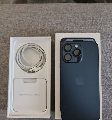 телефон бушный: IPhone 15 Pro Max, Колдонулган, 256 ГБ, Blue Titanium, Куту, 86 %
