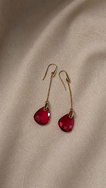 Sırğalar: Orijinal Swarovski sırğalar Zərif qızılı furnituralı, yaqut-qırmızı — 1