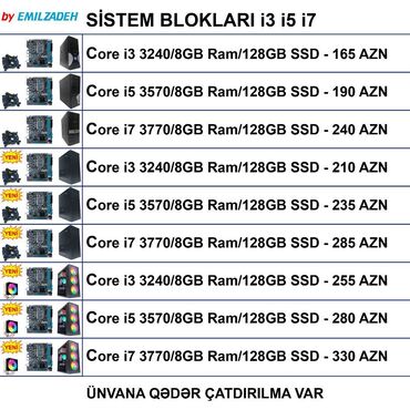 Masaüstü kompüterlər və iş stansiyaları: Masaüstü Kompüterlər “Core i3 i5 i7” Ofis üçün DDR3 Masaüstü