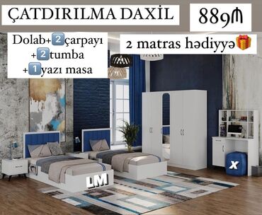 Sifarişlə qonaq dəstləri: Oğlan və qız üçün, Yeni, 2 təknəfərlik çarpayı, 2 tumba