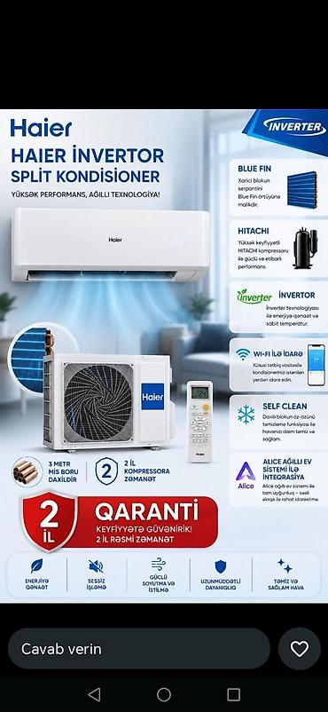 kondisioner haier: Haier İnvertor Split Kondisioner – yüksək performans, ağıllı — 1