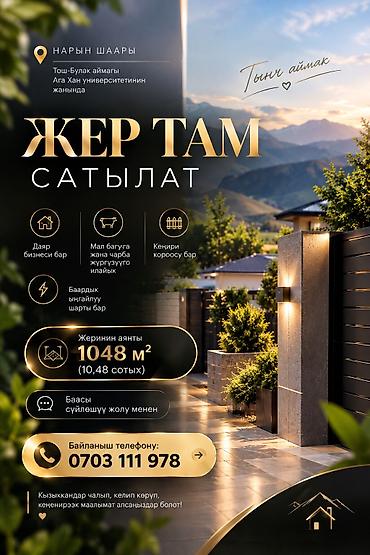 бишкек жер сатылат: 6 бөлмө жана андан көп, 1048 м², 1048 соток, Нарын — 1