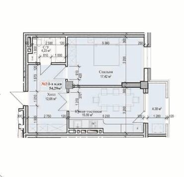 квартира 1к: 1 комната, 54 м², 13 этаж, ПСО (под самоотделку)
