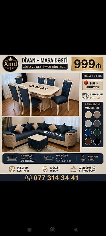 ucuz matras: Divan + Masa Dəsti - Dəst tərkibi: 1 masa + 6 stul və künc divan - — 1