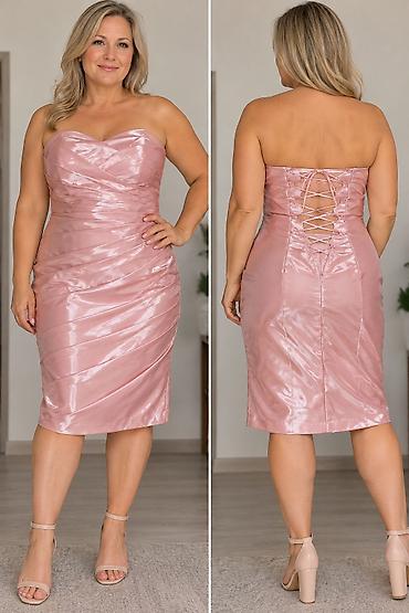 crvene svecane haljine do koljena: Elegantna koktel haljina – roze „blush“ nijansa, sjajni satenski — 1