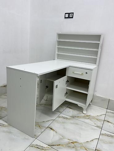 stolla: Çox az istifadə edilib. Ağ rəngli çoxfunksiyalı iş masası - L formalı — 2