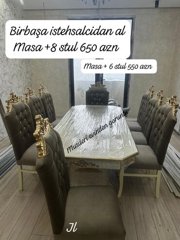 stol stul ev üçün: Для гостиной, Новый, Прямоугольный стол, 6 стульев