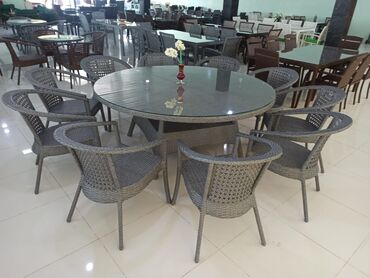 Bağ, çöl masa və oturacaq dəstləri: Kvadrat masa, Açılmayan, Stullar ilə, Həsir toxunuşlu — 20