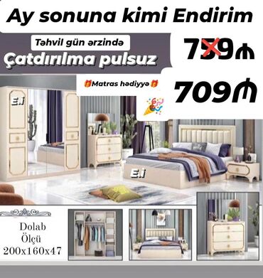 Çarpayılar: İkinəfərlik çarpayı, Dolab, Termo, 2 tumba, Yeni