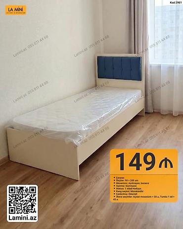 Ev üçün mebel: Çarpayı – Kod: 2961 - Ölçü: 90 × 200 sm - Mexanizm: Açılmayan — 1