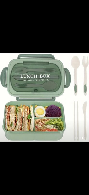 İnformatika: Çox bölməli “Lunch Box” yemək qabı - Rənglər: Yaşıl - Material: Qida