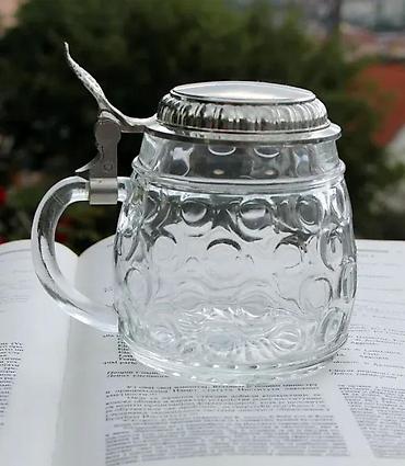 Staro posuđe i escajg: Vntag ORIGINAL BMF BIERSEIDEL Bubble Glass Stein Pevter 1950. Made in — 1