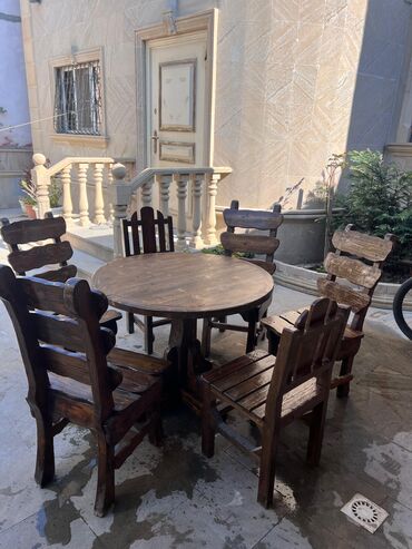 qoz agacindan stol: Qonaq otağı üçün, İşlənmiş, Oval masa, 6 stul