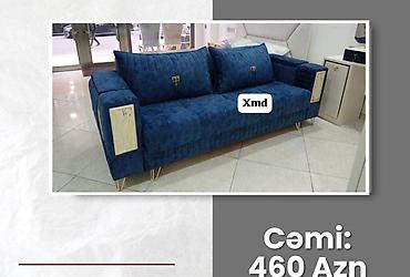 ortuk: Mavi rəngdə, müasir üslubda 3 nəfərlik divan. Yumşaq məxməri/parça — 1