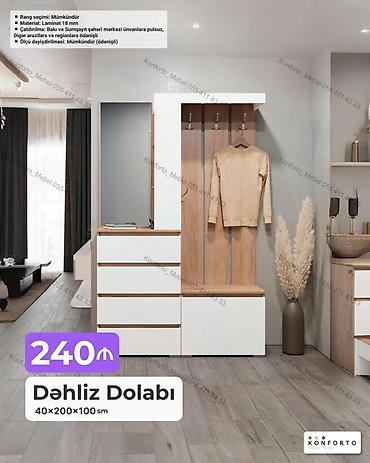 Mebel: Dəhliz Dolabı – 40×200×100 sm - Dizayn: Ağ və ağac teksturalı — 1