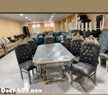 Masa və oturacaq dəstləri: Qonaq otağı üçün, Yeni, Açılmayan, Dördbucaq masa, 6 stul — 6