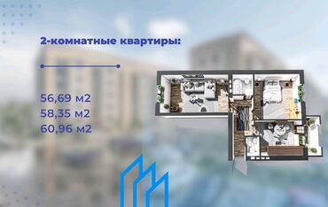 Продажа квартир: 2 комнаты, 58 м², Элитка, 3 этаж, ПСО (под самоотделку)