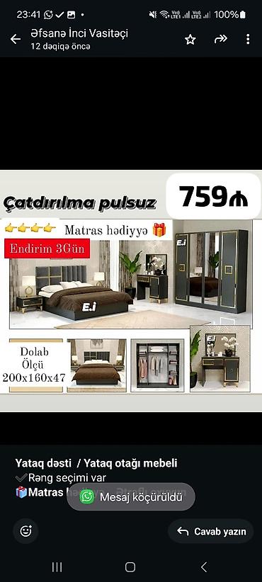 bagca mebel: *Yataq dəsti / Yataq otağı mebeli* ✔️Rəng seçimi var *🎁Matras — 5