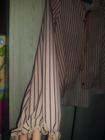 длинное джинсовое платье: Рубашка, Оверсайз, В полоску, Турция