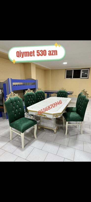 Masa və oturacaq dəstləri: Qonaq otağı üçün, Yeni, Açılmayan, Dördbucaq masa, 6 stul — 4