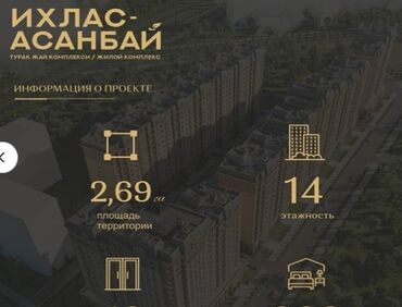 купить квартиру в строящемся доме: 1 бөлмө, 42 кв. м, Элитка, 13 кабат, ПСО (өзү оңдоп түзөтүп бүтүү үчүн)