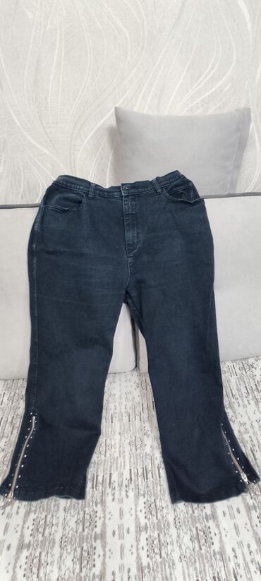 женские летние капри джинсовые: Прямые, Высокая талия, Стрейч, С разрезом, Со стразами