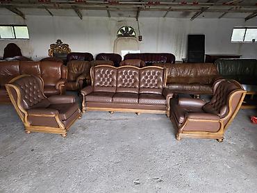 Stilske garniture: Kožni set za dnevni boravak – klasičan stil - Komplet: trosed + 2 — 6