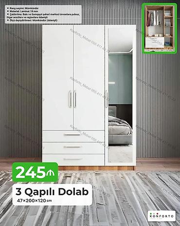 Dolablar: 3 qapılı geyim dolabı - Ölçülər: 47 × 200 × 120 sm - Material: 18 mm — 1