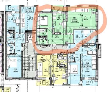 Продажа квартир: 2 комнаты, 63 м², Кызыл Аскер Элитка, 9 этаж, ПСО (под самоотделку) — 4