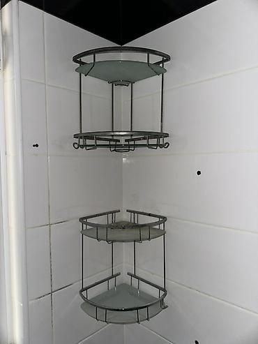 hamam polka: Hamam üçün künc rəf dəsti - Material: paslanmayan metal karkas + şüşə — 1