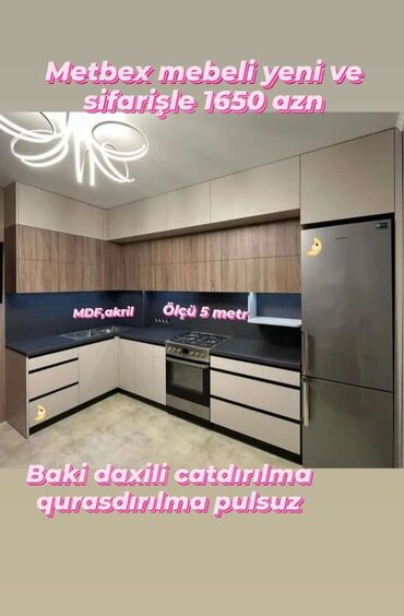 ikinci el kuxna mebel satisi: 🟣Metbex mebeli 🟣Pataloka kimi 🟣 *Qiymet 1650 azn* 🟣Olcu 5 metr 🟣