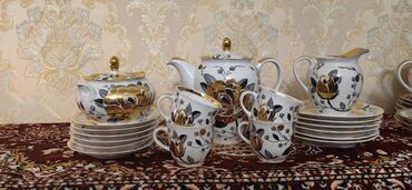 cay desti: Çay dəsti, rəng - Ağ, Farfor, 6 nəfərlik, SSRİ