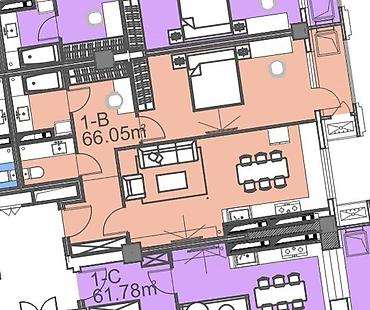 улан мкр: 2 комнаты, 66 м², Улан-2 мкр Элитка, 13 этаж, ПСО (под самоотделку) — 3