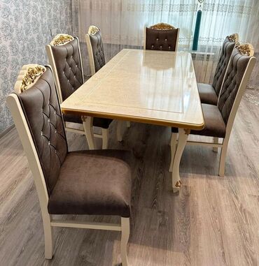 Masa və oturacaq dəstləri: Qonaq otağı üçün, Yeni, Açılmayan, Dördbucaq masa, 6 stul — 6