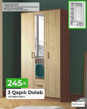 Dolablar: 3 qapılı dolab – 47×200×120 sm - Material: 18 mm laminat - Rəng — 1