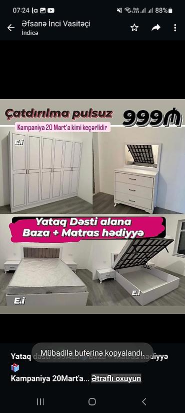 *Yataq dəsti 999Azn🎁Baza + Matras hədiyyə🎁* *Kampaniya 20Mart'a kimi lalafo.az -da *Yataq dəsti 999Azn🎁Baza + Matras hədiyyə🎁* *Kampaniya 20Mart'a kimi