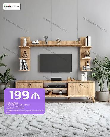 Məhsul: Televizor altlığı və divar rəf dəsti - Ölçülər: D 40 × H 180