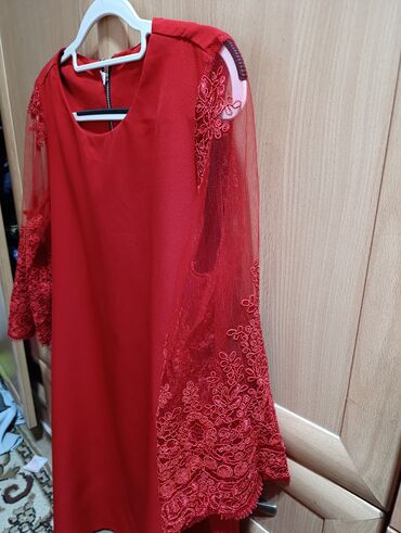 красная степная: Вечернее платье, С рукавами, XL (EU 42)