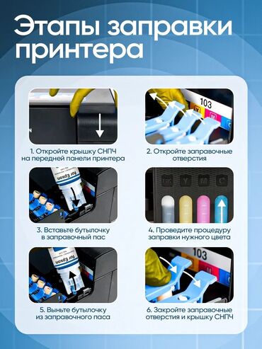 Принтеры: Краска для принтера Epson 103, 003, 101, 001 большой набор чернил из — 9