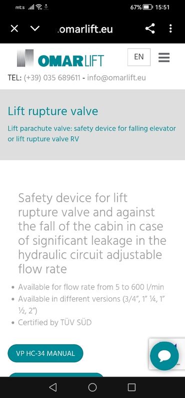 Dizalice: OMARLIFT hidraulični sigurnosni ventil – tip VP 114 - Proizvođač — 12