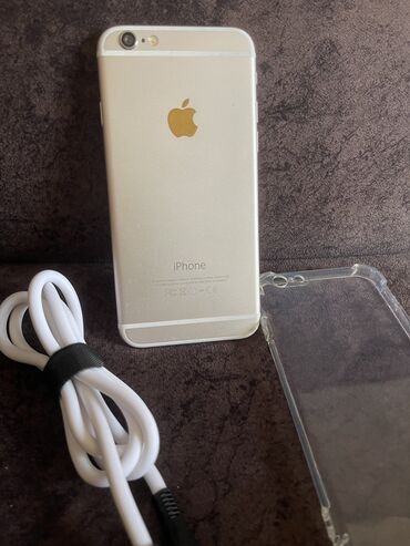 Apple iPhone: IPhone 6, Б/у, 16 ГБ, Золотой, Защитное стекло, Чехол, Кабель, 100 %