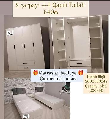 2 çarpayı + 4 qapılı dolab dəsti - Rəng: ağ - Dəst tərkibi: 2 ədəd