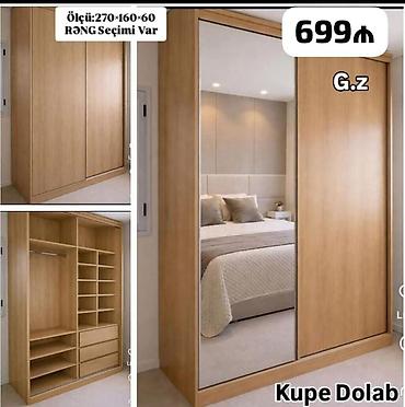 qarderob modelleri: Kupe dolab – sürgülü qapılı, güzgülü model. Ölçü: 270×160×60 sm Rəng — 1
