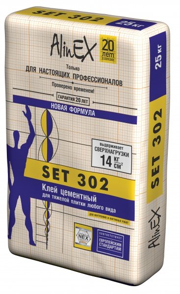 инструменты набор: КЛЕЙ ПЛИТОЧНЫЙ "SET 302" 25 КГ. Для облицовки стен, бассейнов