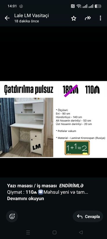Sifarişlə mebel dəstləri: *Yazı masası / iş masası* _*ENDİRİMLƏ*_ Qiymət : *110₼* ➡️Məhsul yeni