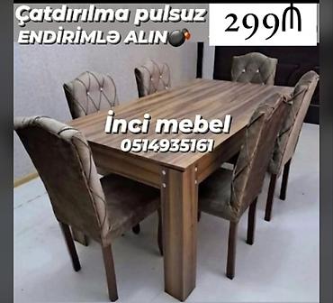 Qonaq otağı üçün, Yeni, Açılmayan, Dördbucaq masa, 6 stul
