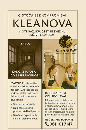 Biznis usluge: ### **✨ KLEANOVA – Kada čistoća postane luksuz! ✨** 🔹 **Imate — 5